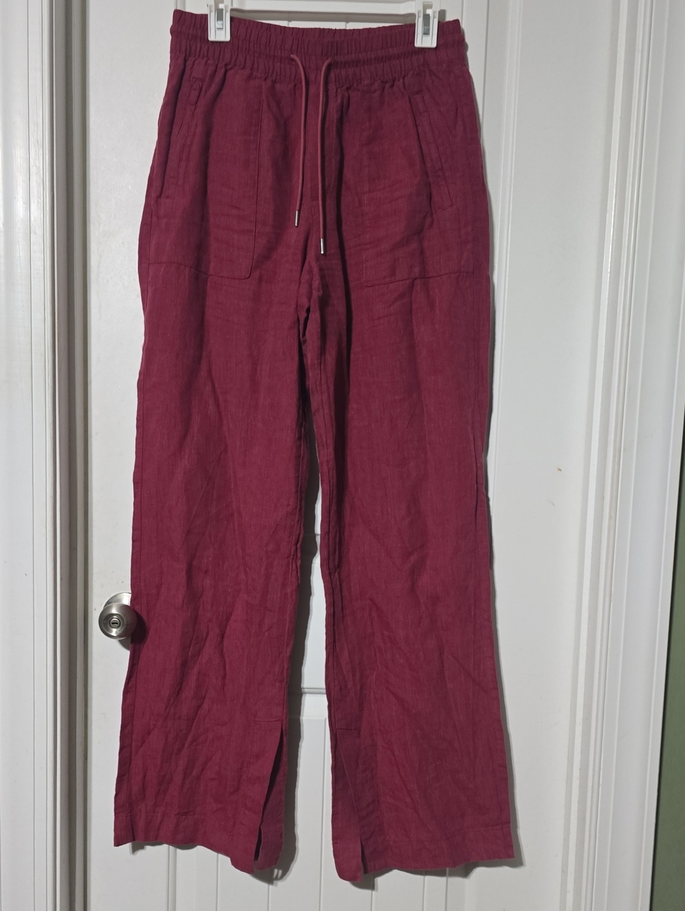 GAP Women's Straight-Leg Linen Blend Pants in Burgundy